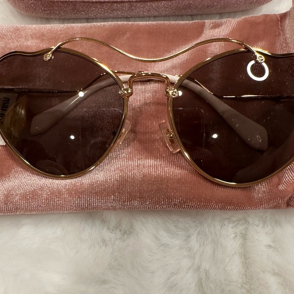Miu Miu Gold Frame Sunglasses with Brown Lenses - Picture 1 of 5